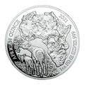 1 oz 2021 Rwanda Okapi Proof sølvmynt, okapi og Afrika-kart