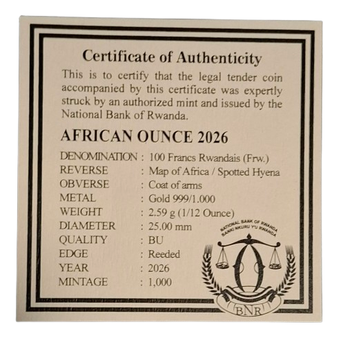 1/12 oz 2026 Rwanda Hyena