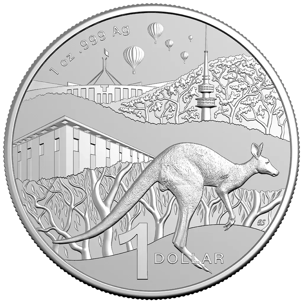 1 oz 2025 Kangaroo Bush Capital – mynt revers uten kapsel