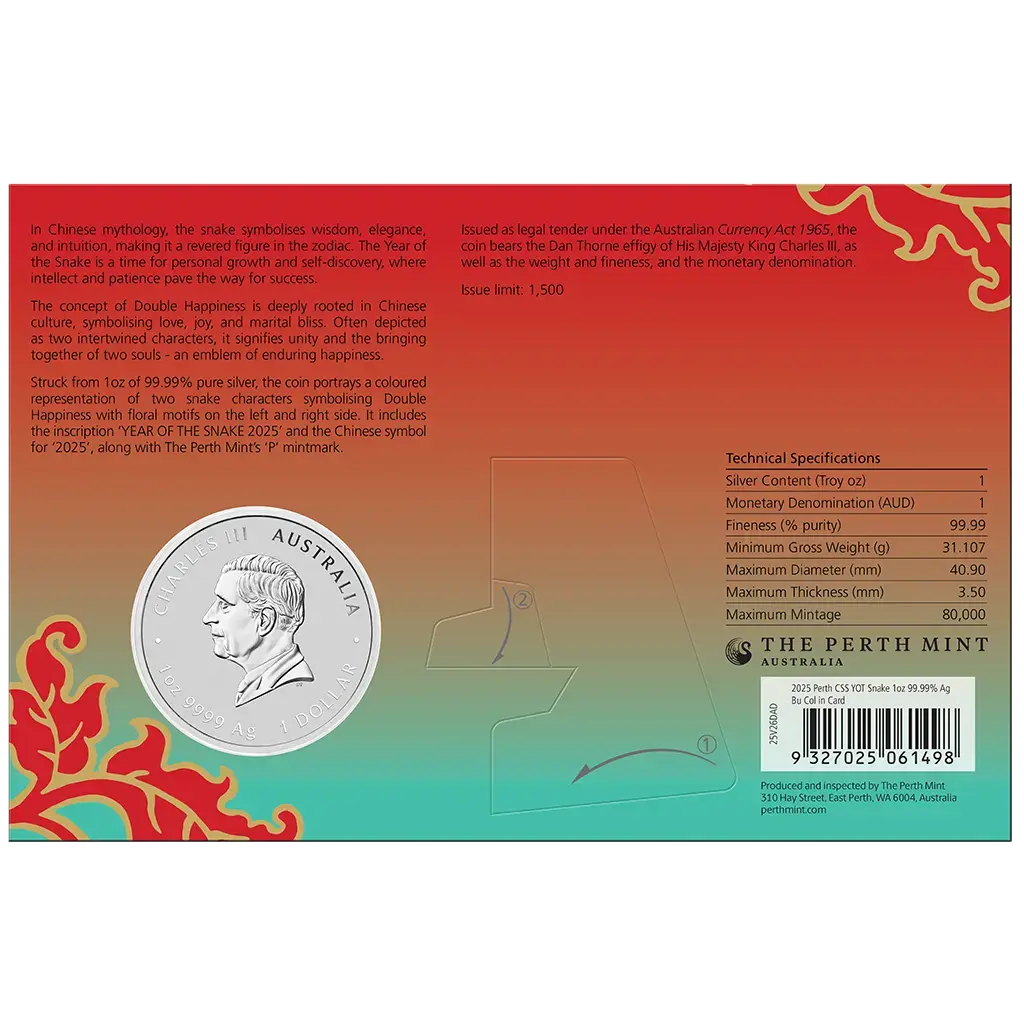 1 oz 2025 Year of the Snake - Double Happiness Color Blister