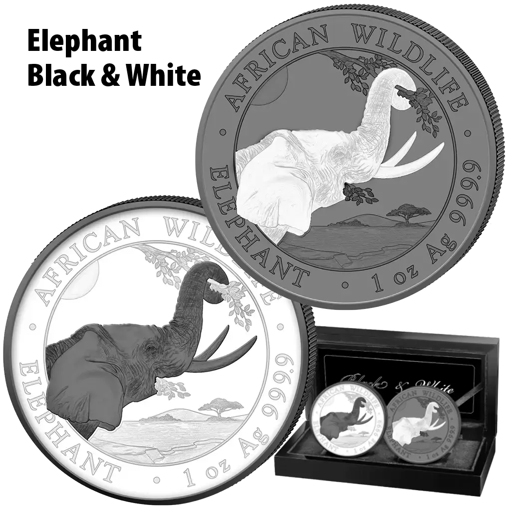 2 x 1 oz 2023 Elephant - Black & White