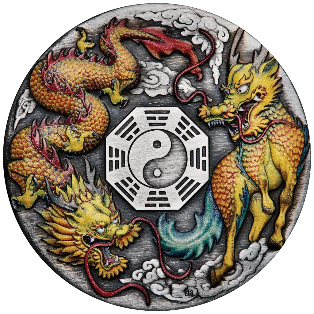2 oz 2022  Dragon & Qilin Antique Color