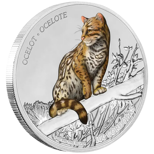 1 oz 2018 Wildlife of Nicaragua - Ocelot Color Proof m/box+coa