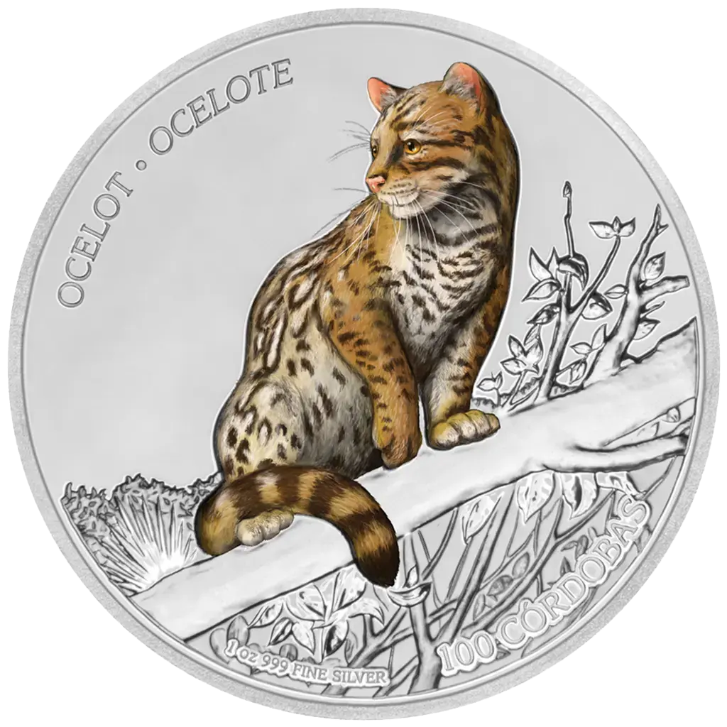 1 oz 2018 Wildlife of Nicaragua - Ocelot Color Proof m/box+coa