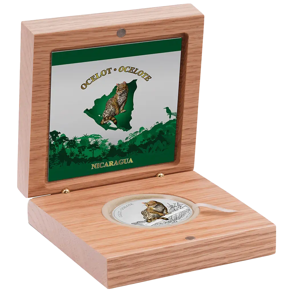 1 oz 2018 Wildlife of Nicaragua - Ocelot Color Proof m/box+coa