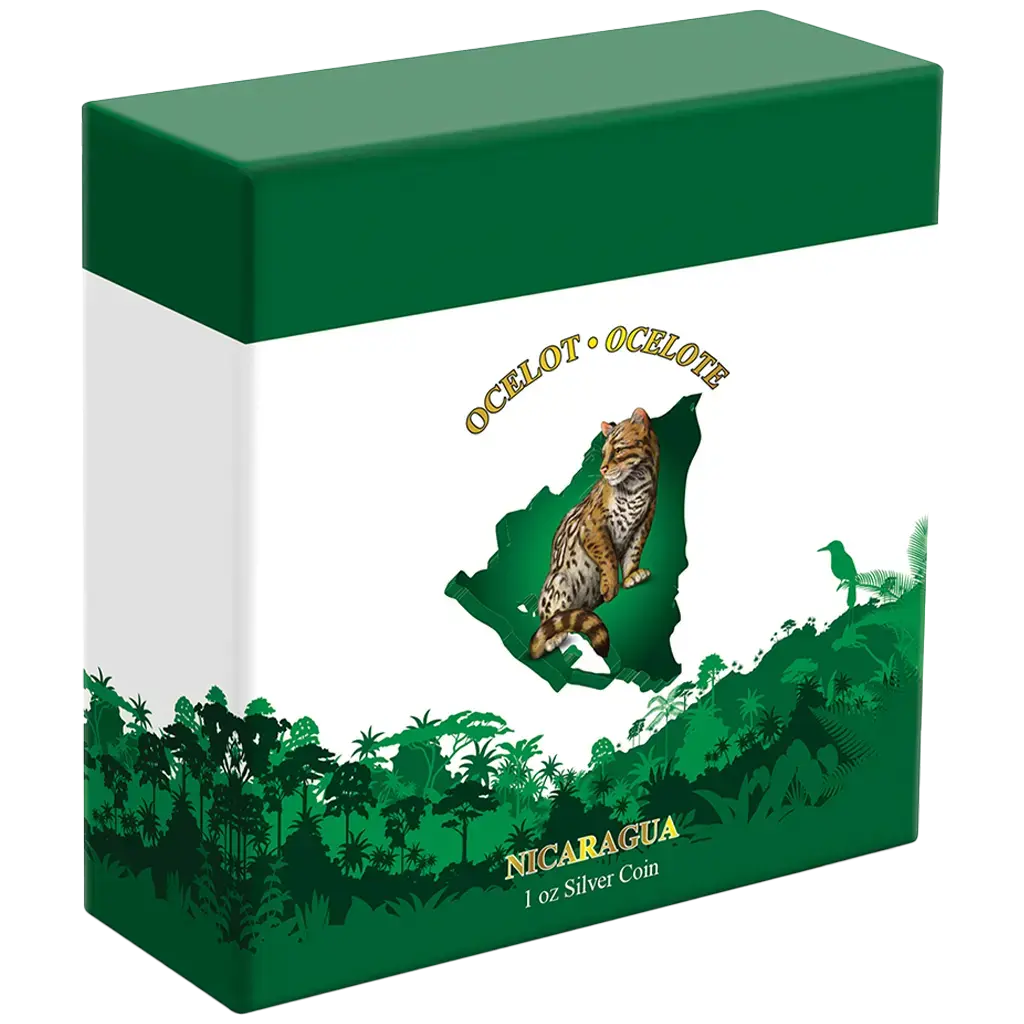 1 oz 2018 Wildlife of Nicaragua - Ocelot Color Proof m/box+coa