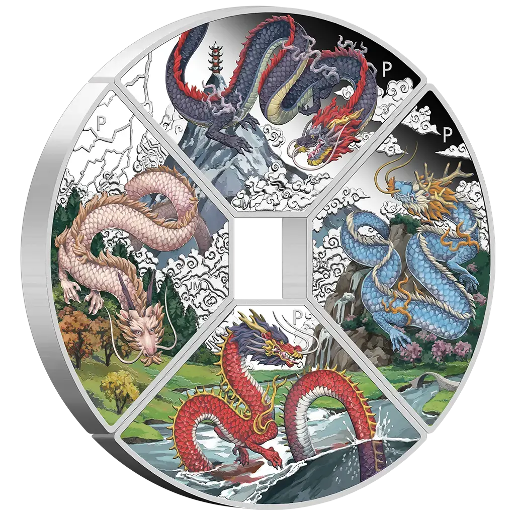 4 oz 2024 Lunar Quadrant Dragon – fire mynter separert