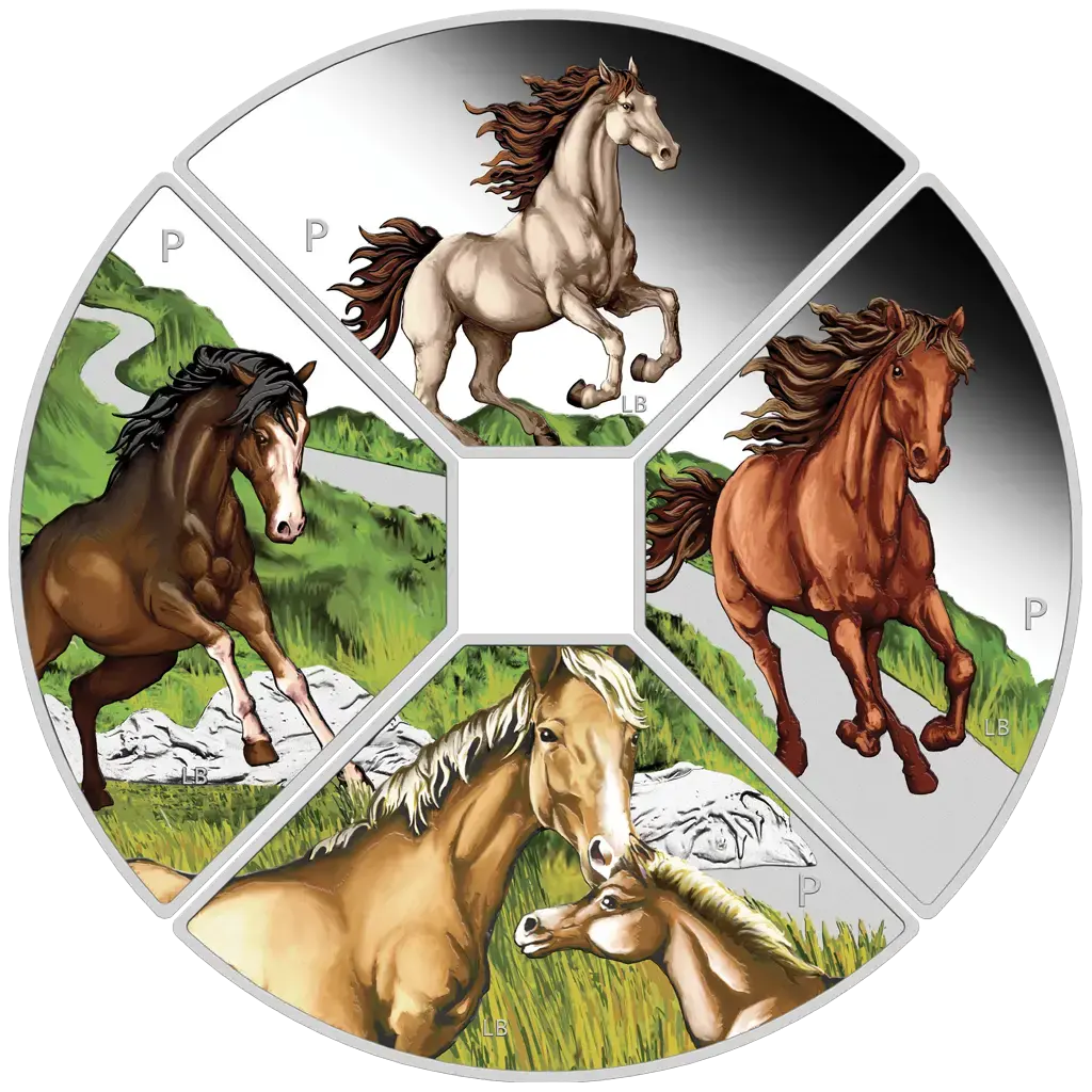 4 oz 2026 Lunar Quadrant Horse – fire mynter samlet motiv